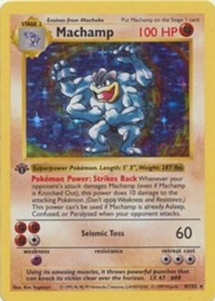 Machamp - 8/102 (Base Set Shadowless) 8 - Deck Exclusives 1st Edition Holofoil (DMG)