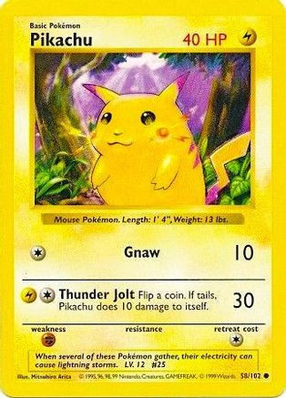 Pikachu (Red Cheeks) 58 - Base Set Shadowless Unlimited (MP)
