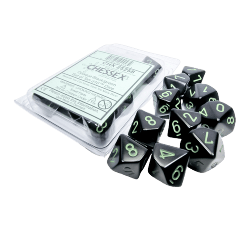 Chessex Dice: Opaque - Black/Green (Set of Ten d10s)
