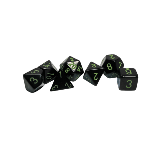 Chessex Dice: Opaque - Polyhedral Black/Green (7ct)