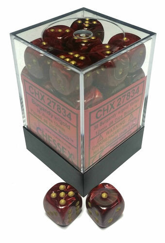 Chessex Dice: Vortex 12mm D6 Burgundy/Gold (36)