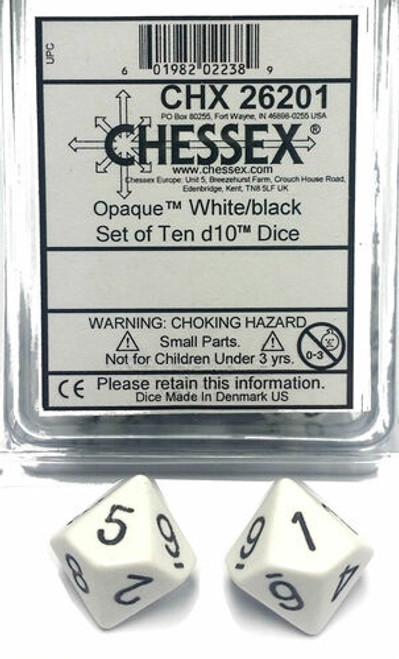 Chessex Dice: Opaque Polyhedral D10 White/Black (10)