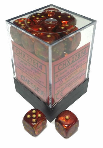 Chessex Dice: Dm4 Scarab 12mm D6 Scarlet/Gold (36)