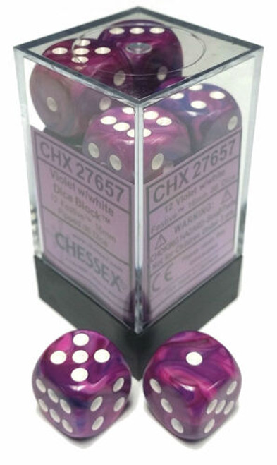 Chessex Dice: Dm7 Festive 16mm D6 Violet/White (12)