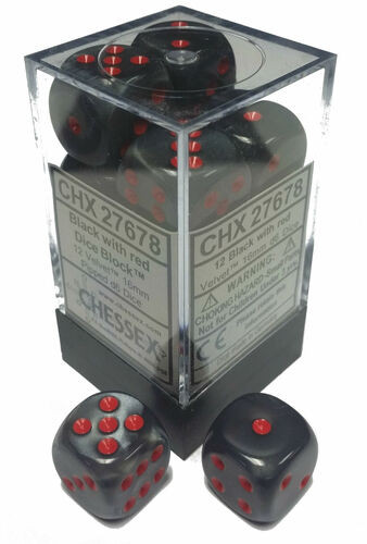 Chessex Dice: Velvet 16mm D6 Black/Red/Black (12)