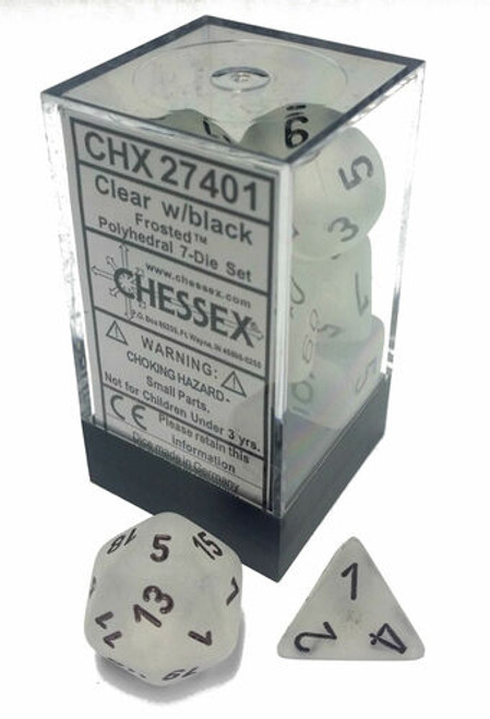 Chessex Dice: Speckled - Frosted - Polyhedral Clear/Black (7) (On Sale)