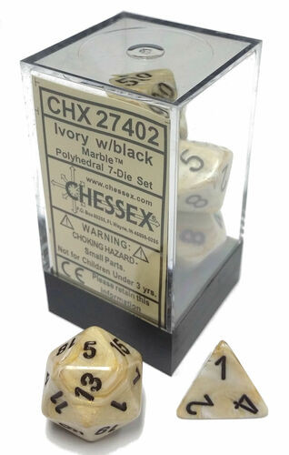 Chessex Dice: Dm4 Marble Polyhedral Ivory/Black (7)