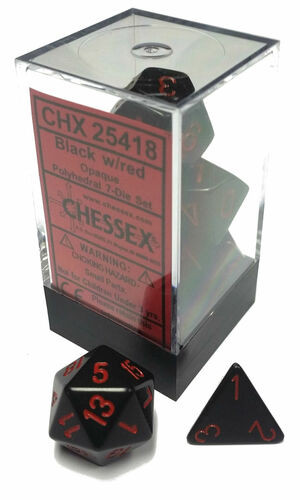 Chessex Dice: Opaque Polyhedral Set Black/Red (7)