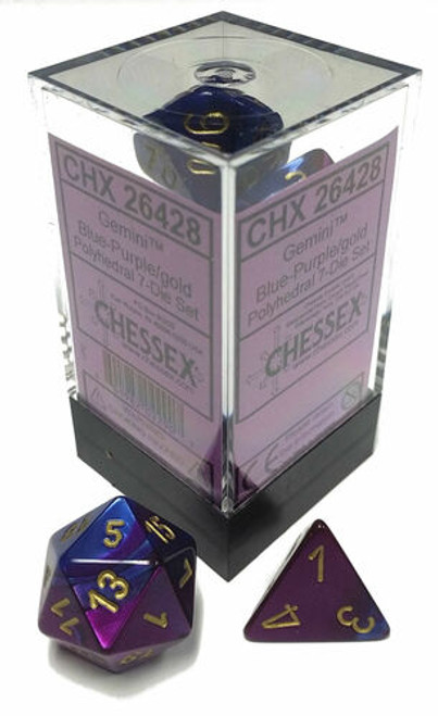 Chessex Dice: Gemini 2 Polyhedral Blue Purple/Gold (7)
