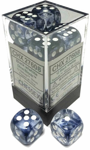 Chessex Dice: Nebula 16mm D6 Black/White Block (12)