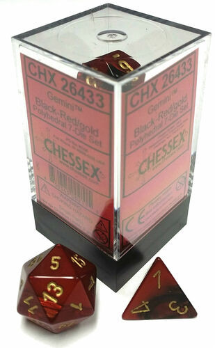 Chessex Dice: Gemini 3 - Polyhedral Black Red/Gold (7)