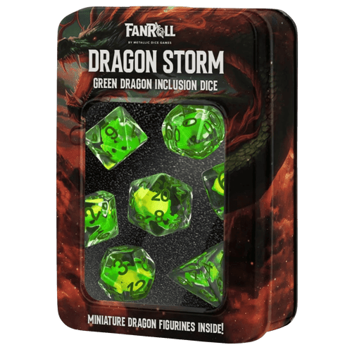 FanRoll: Dragon Storm - Polyhedral Inclusion Resin Dice Set - Green Dragon (7)