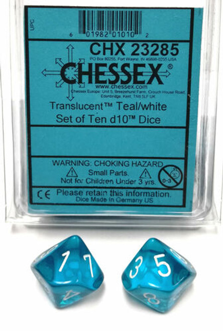 Chessex Dice: Translucent Polyhedral D10 Teal/White (10) Revised