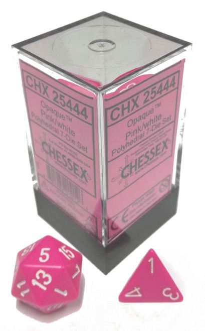 Chessex Dice: Opaque Polyhedral Pink/ White (7)