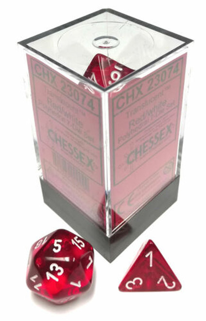 Chessex Dice: Translucent Polyhedral Red/White (7) Revised