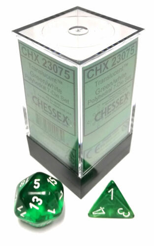 Chessex Dice: Translucent Polyhedral Green/White (7) Revised