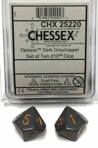 Chessex Dice: Opaque Polyhedral D10 Dark Grey/Copper (10)