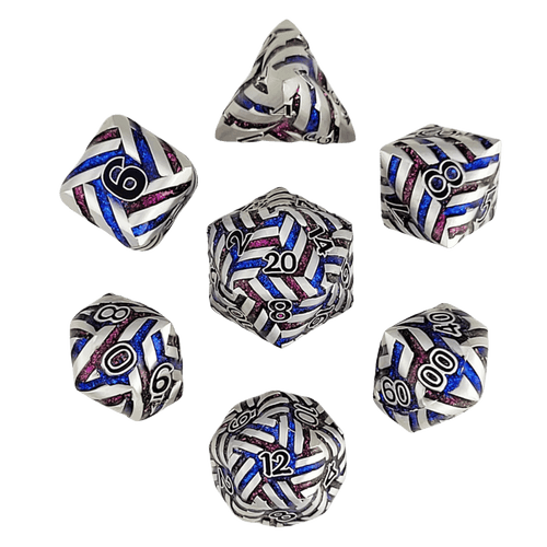 Forged Gaming: Cosmic Energy Brushed Steel Blue Red - Polyhedral Metal Dice Set (7ct)