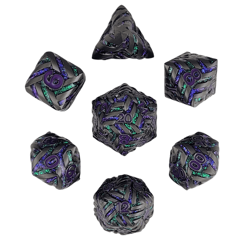 Forged Gaming: Cosmic Energy Matte Gunmetal Purple Green - Polyhedral Metal Dice Set (7ct)