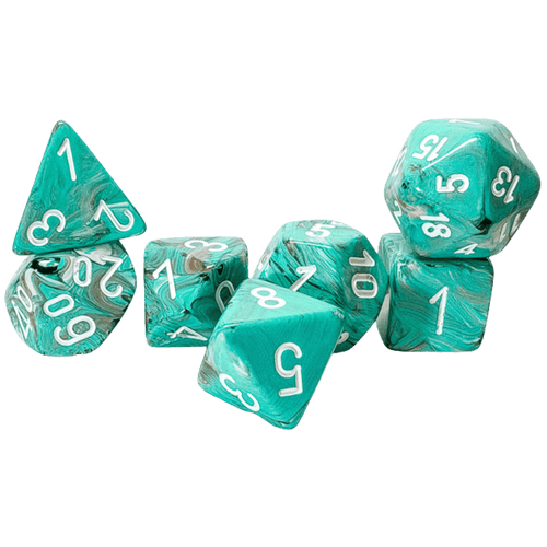 Chessex Dice: Marble - Mega-hedral Oxi-Copper/White (7ct)