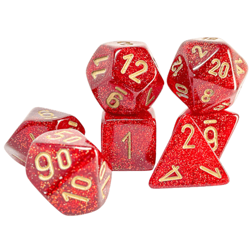 Chessex Dice: Glitter - Mega-hedral Ruby/Gold (7ct)