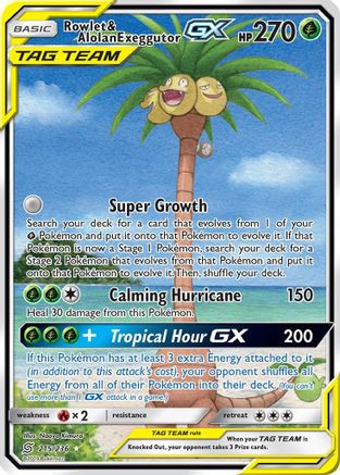 Rowlet & Alolan Exeggutor GX (Alternate Full Art) 215/236 - SM  Unified Minds Holofoil (LP)