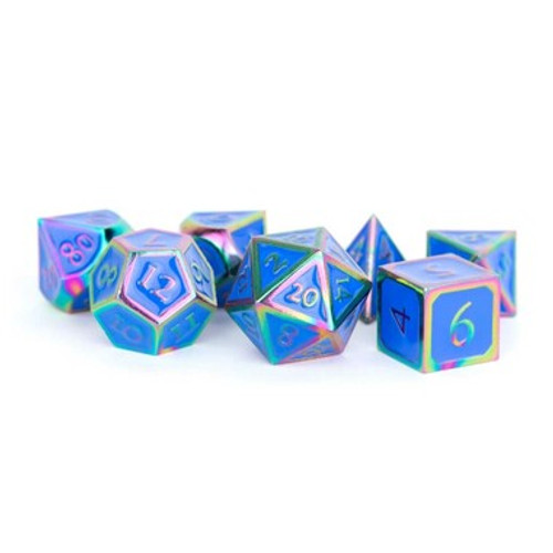 Metallic Polyhedral 16mm Dice Set - Rainbow w/Blue Enamel (7ct)