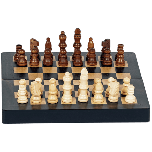 Magnetic Folding Black Stained Wood Chess Set - 8 in.