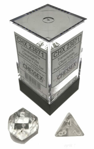 Chessex Dice: Translucent Polyhedral Clear/White (7) Revised
