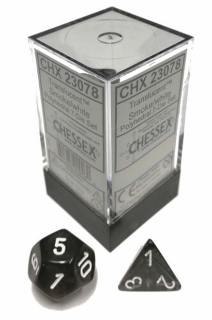 Chessex Dice: Translucent Polyhedral Smoke/White (7) Revised