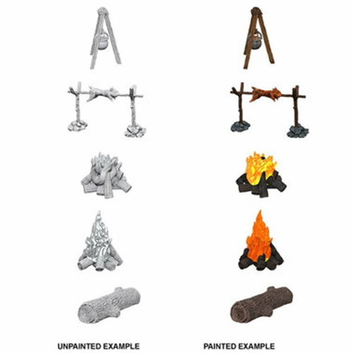 Wizkids Deep Cuts Unpainted Miniatures: Camp Fire & Sitting Log