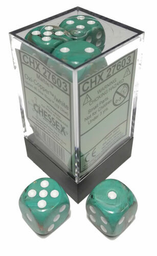 Chessex Dice: Menagerie 10 - 16mm D6 Marble Oxi-Copper (12ct)