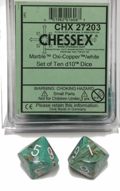 Chessex Dice: Menagerie 10 - Polyhedral D10 Marble Oxi-Copper/White (10ct)