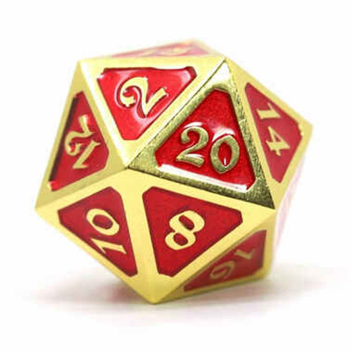 Dire 25mm D20 Metal Dice - Mythica Shiny Gold & Ruby