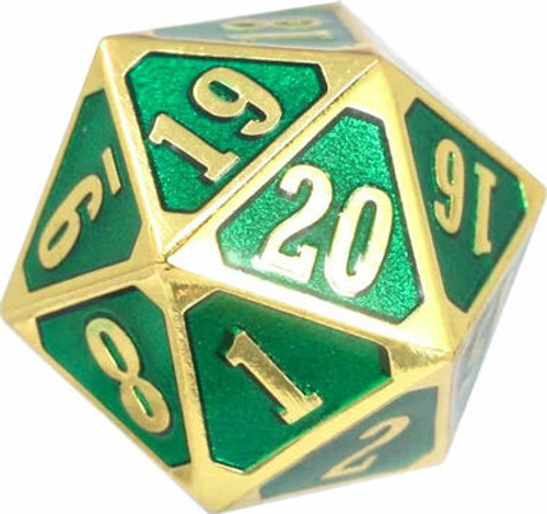 Roll Down 25mm D20 Counter - Shiny Gold & Emerald