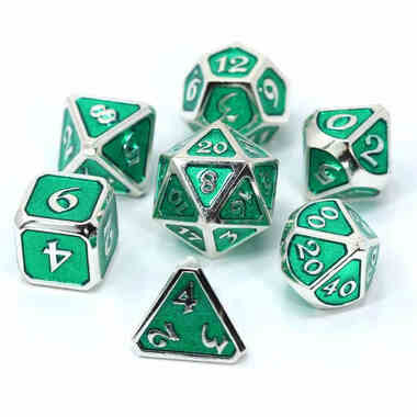 Metal Polyhedral Dice Set - Mythica Platinum & Emerald (7ct)