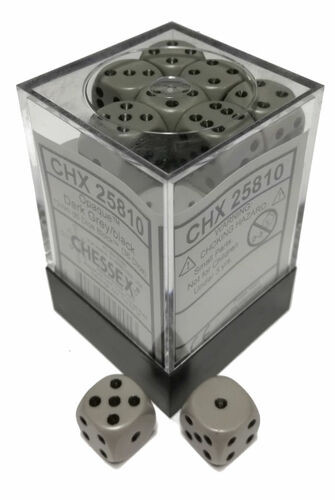Chessex Dice: Opaque 12mm D6 Grey/Black (36ct)