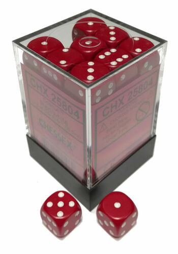 Chessex Dice: Opaque 12mm D6 Red/White (36ct)