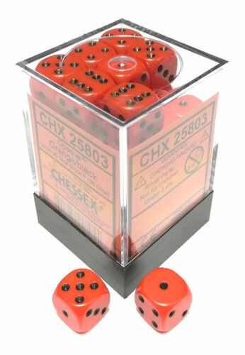 Chessex Dice: Opaque 12mm D6 Orange/Black (36ct)