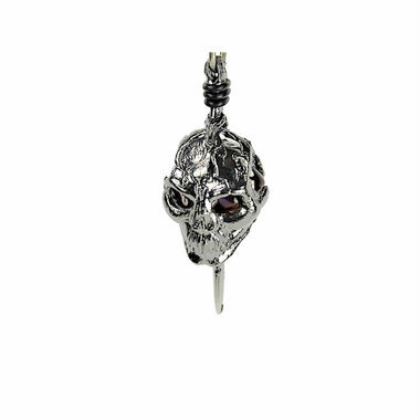 Dice Holder Jewelry: D20 Skull & Dagger Pendant (Gunmetal Grey Finish)
