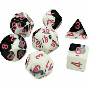 Chessex Dice: Lab Dice 4 Gemini - Polyhedral Black-White/Pink (7ct)