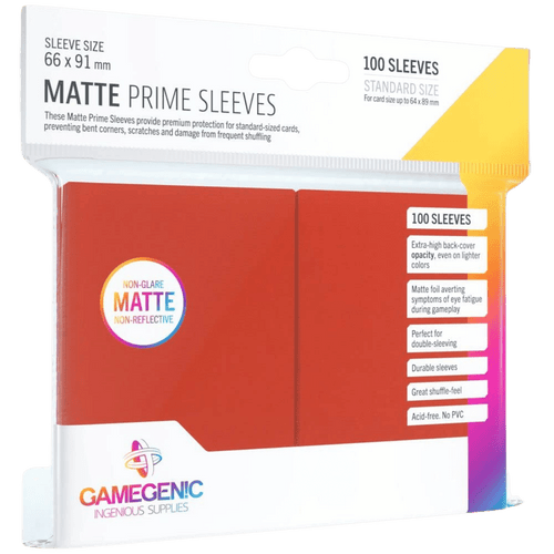 Gamegenic Sleeves: Red Standard Size Matte Prime Sleeves (100ct)