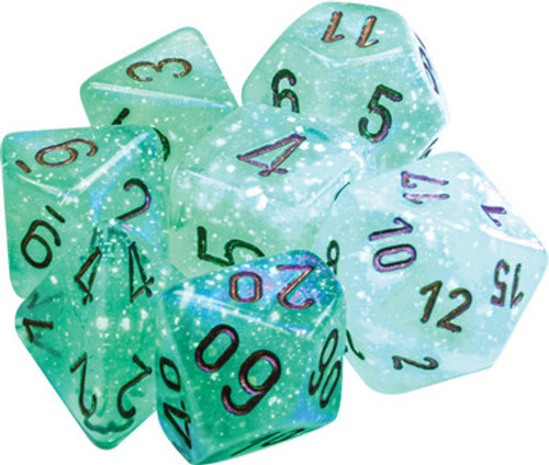 Chessex Dice: Borealis - Polyhedral Light Green/Gold Luminary (7)
