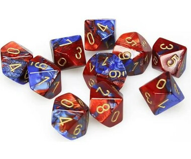 Chessex Dice: Gemini 7 - Poly D10 Red/Teal/Gold (10)