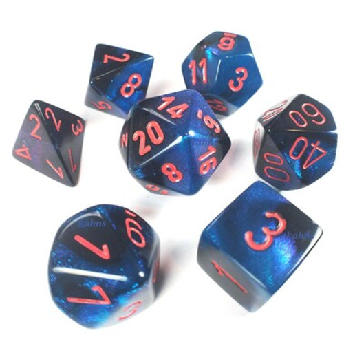 Chessex Dice: Gemini 7 - Poly Black Starlight/Red (7)