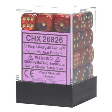 Chessex Dice: Gemini - 12mm D6 Purple Red/Gold (36)