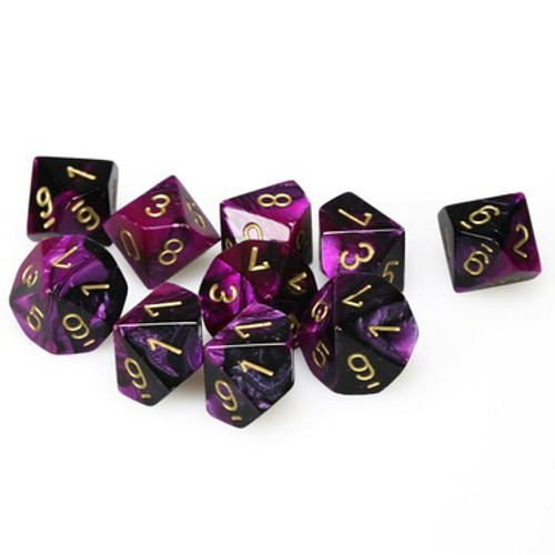 Chessex Dice: Gemini 4 - Polyhedral D10 Black Purple/Gold (10)