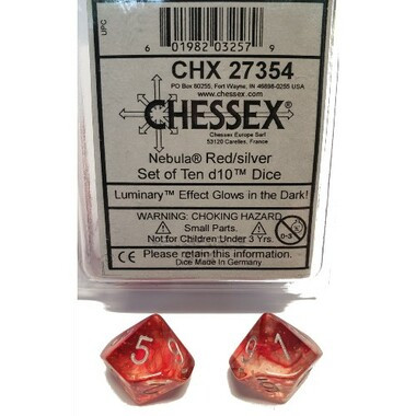 Chessex Dice: Nebula - D10 Red/Silver Luminary (10)