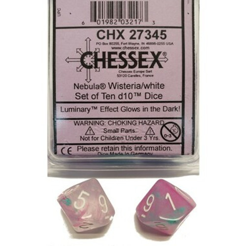 Chessex Dice: Nebula - D10 Wisteria/White Luminary (10)