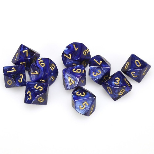 Chessex Dice: Scarab - Polyhedral D10 Royal Blue/Gold (10)
